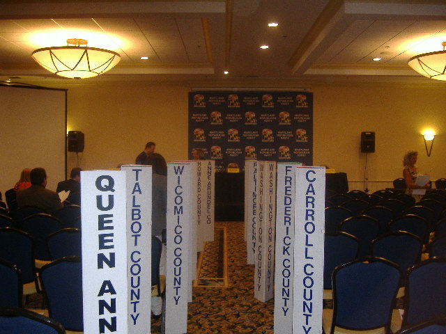 Looking toward the podium in our hall. We had a seat on the center aisle, unfortunately the Wicomico County sign sort of got in my way as I sat in the aisle seat.